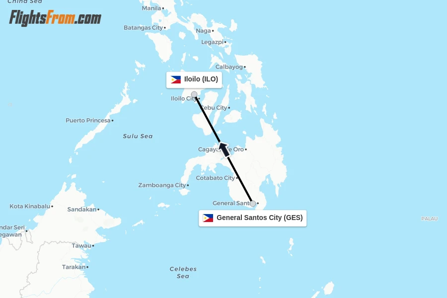 Flights from General Santos City to Iloilo route map