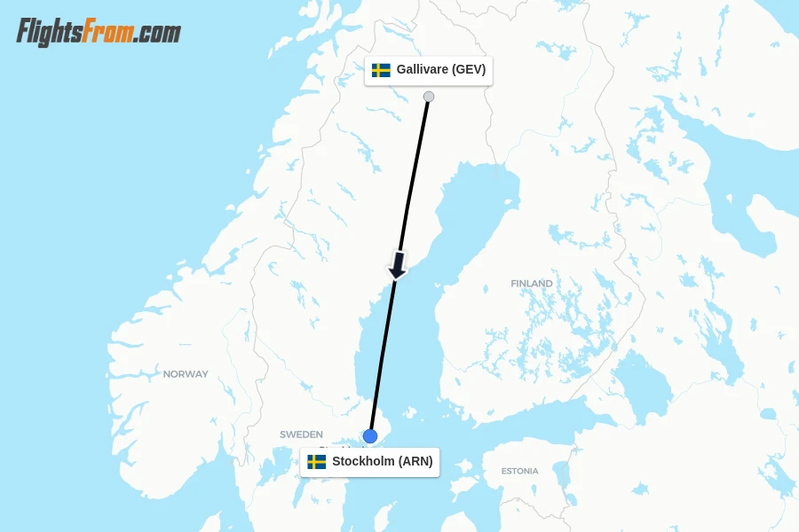 Flights from Gallivare to Stockholm route map