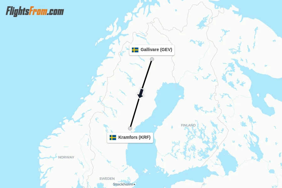 Flights from Gallivare to Kramfors route map