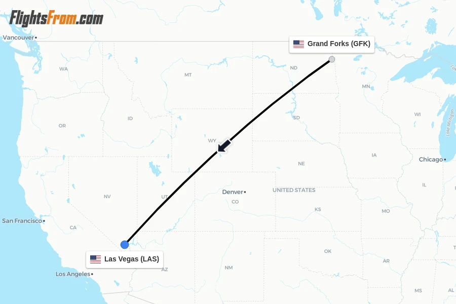 Flights from Grand Forks to Las Vegas route map