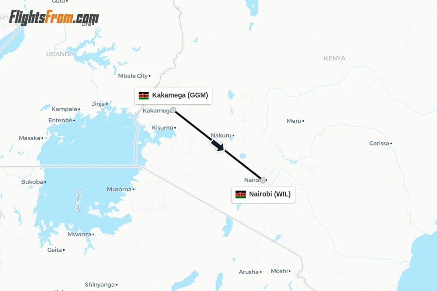Flights from Kakamega to Nairobi route map