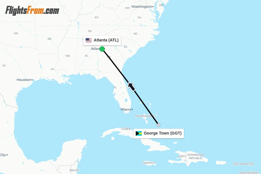 Flights from George Town to Atlanta route map