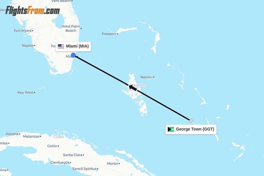 Flights from George Town to Miami route map