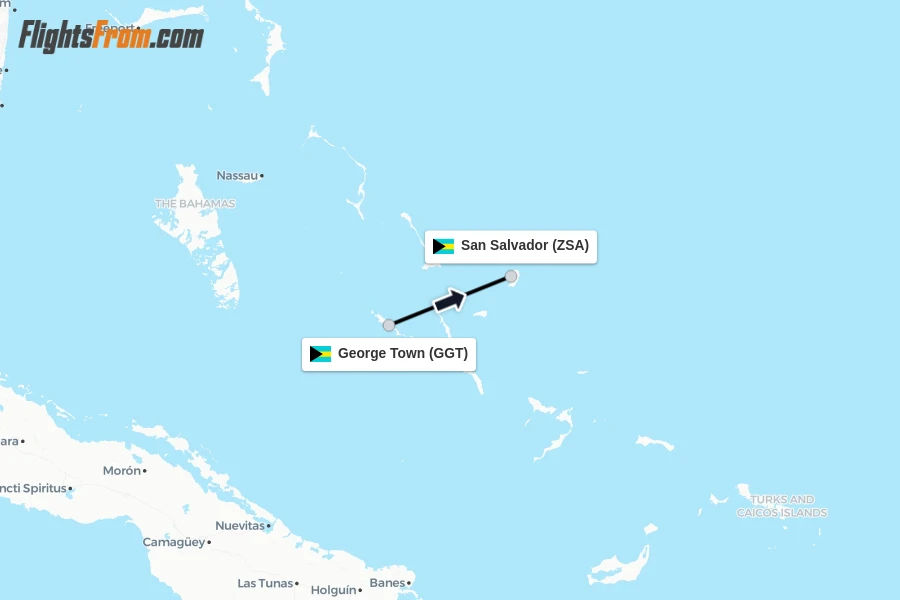 Flights from George Town to San Salvador route map