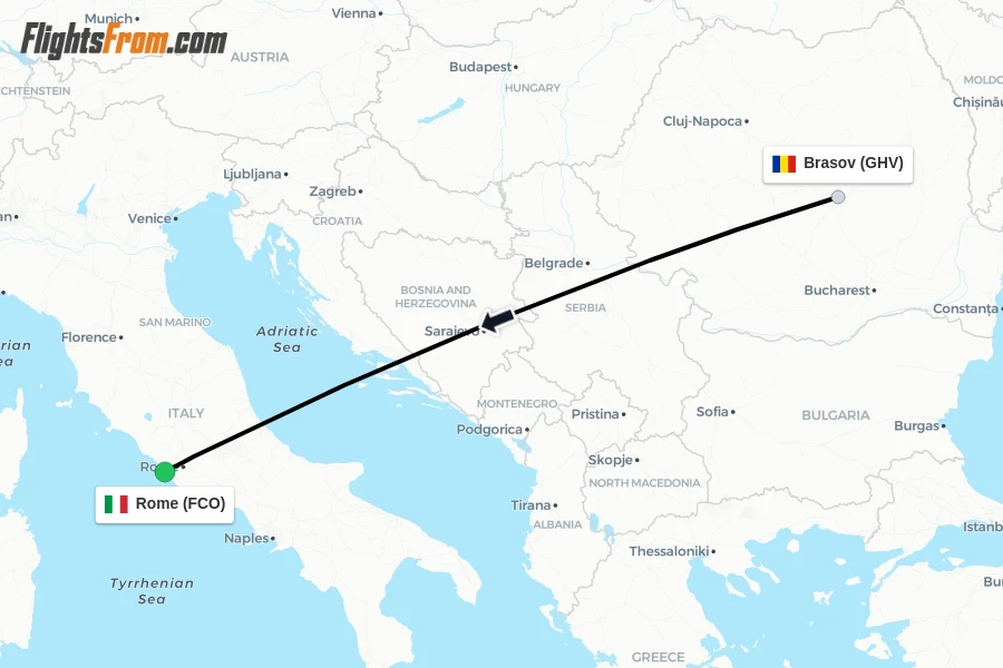 Flights from Brasov to Rome route map