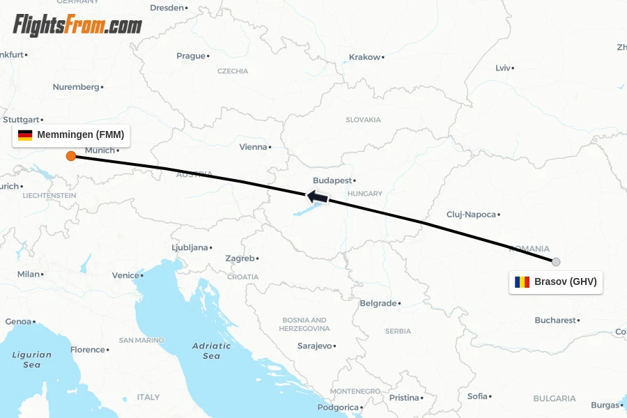 Flights from Brasov to Memmingen route map