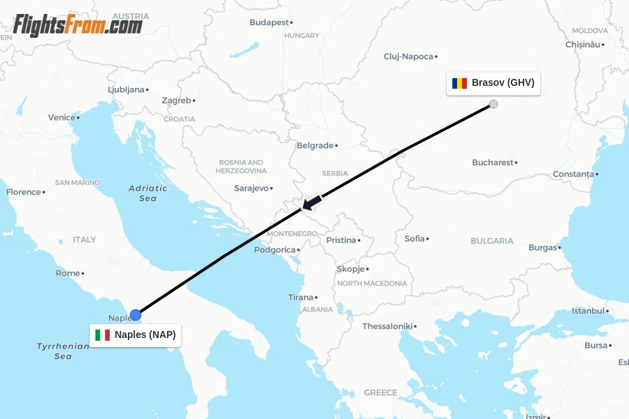 Flights from Brasov to Naples route map