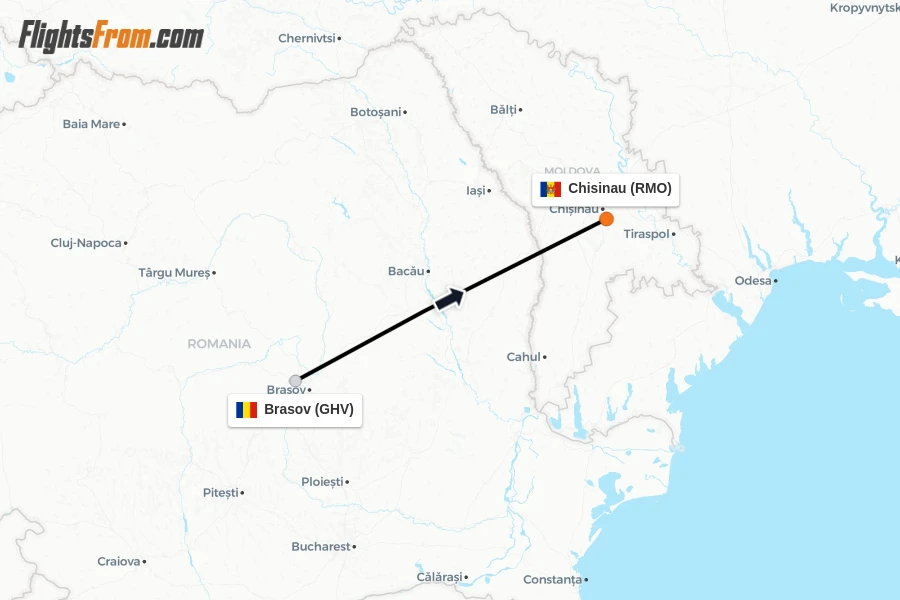 Flights from Brasov to Chisinau route map