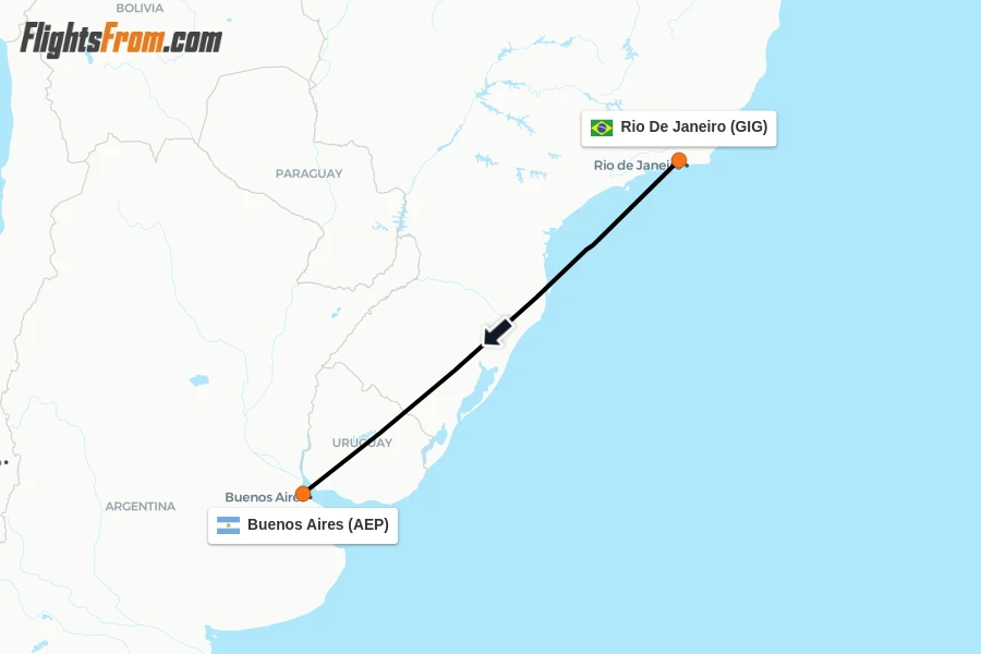 Flights from Rio De Janeiro to Buenos Aires route map