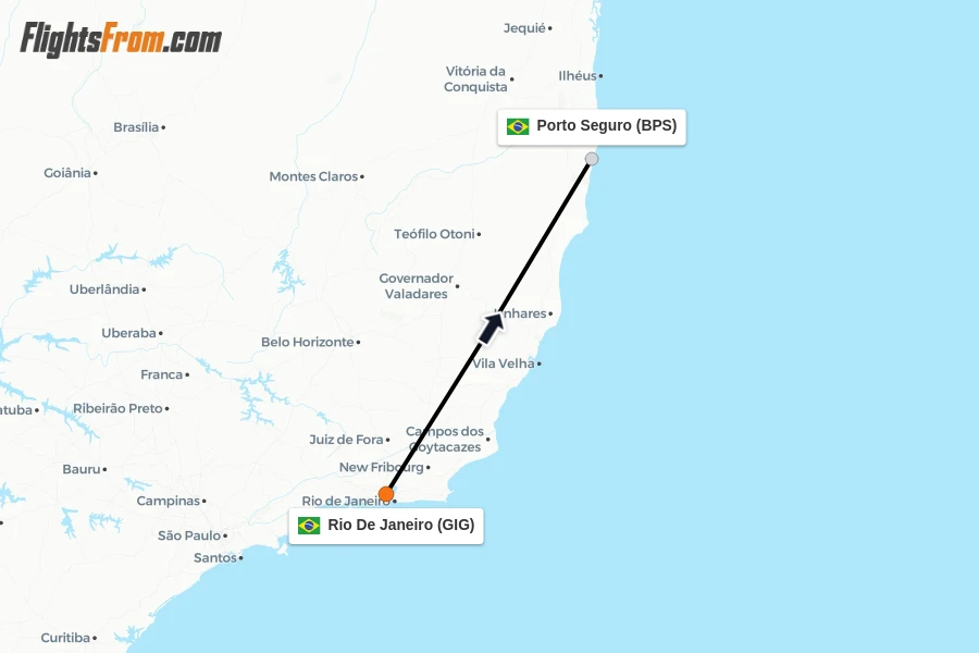 Flights from Rio De Janeiro to Porto Seguro route map