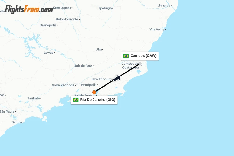 Flights from Rio De Janeiro to Campos route map