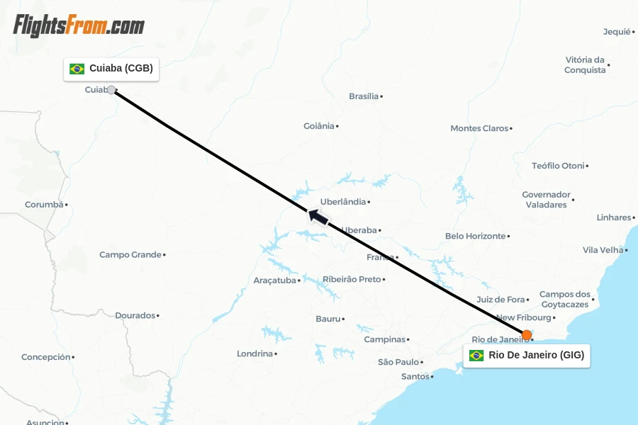 Flights from Rio De Janeiro to Cuiaba route map