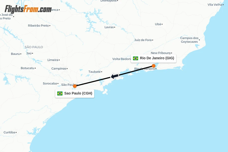 Flights from Rio De Janeiro to Sao Paulo route map