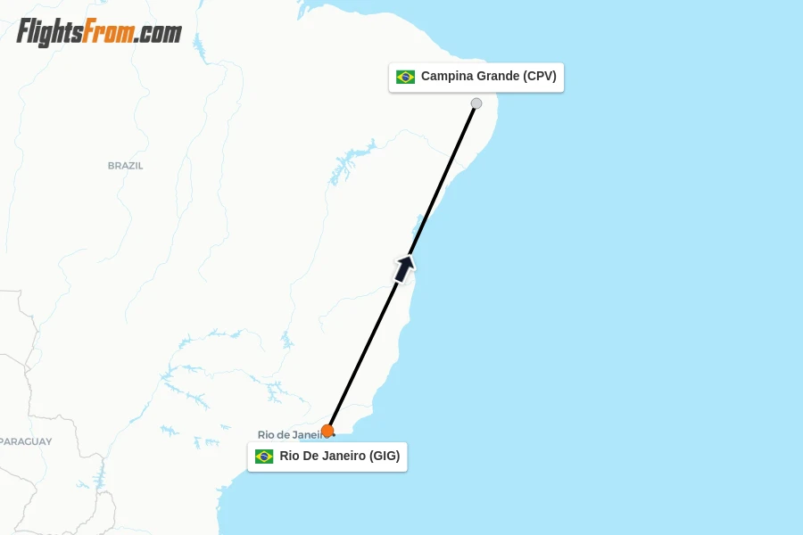 Flights from Rio De Janeiro to Campina Grande route map
