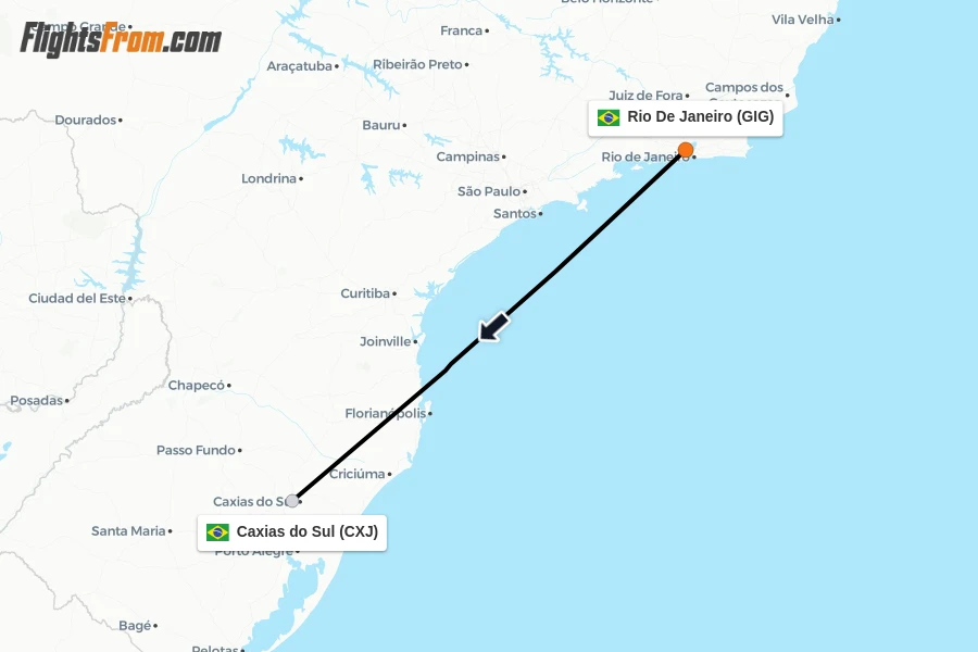 Flights from Rio De Janeiro to Caxias do Sul route map