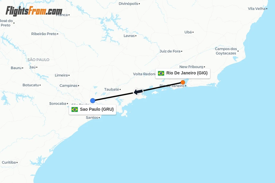 Flights from Rio De Janeiro to Sao Paulo route map