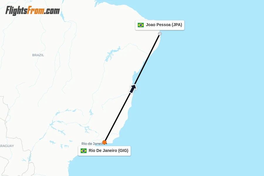 Flights from Rio De Janeiro to Joao Pessoa route map