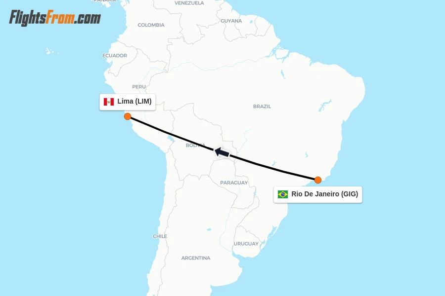 Flights from Rio De Janeiro to Lima route map