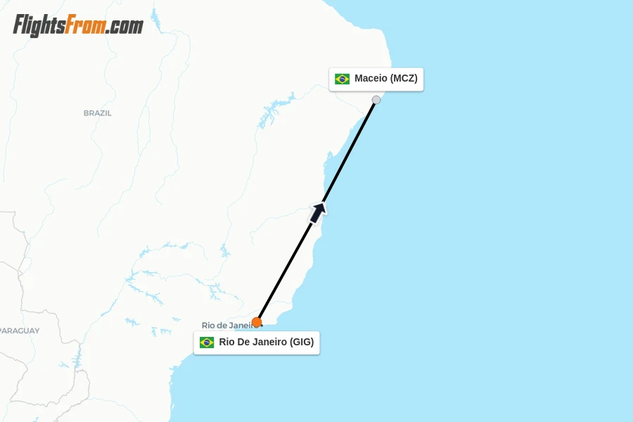 Flights from Rio De Janeiro to Maceio route map