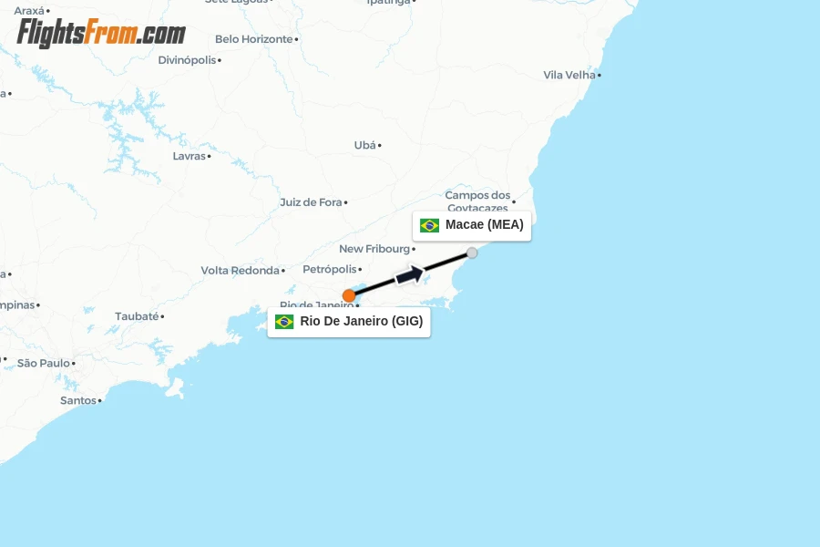 Flights from Rio De Janeiro to Macae route map