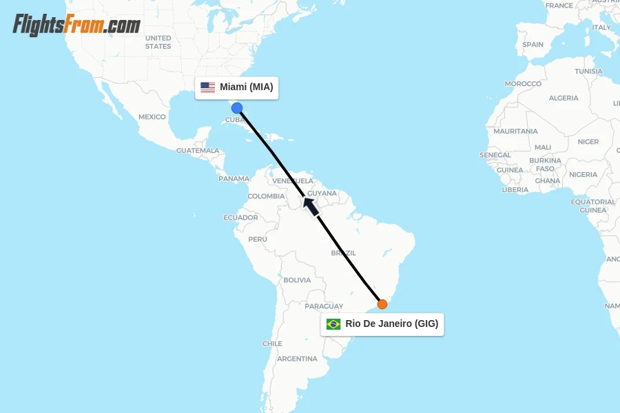 Flights from Rio De Janeiro to Miami route map