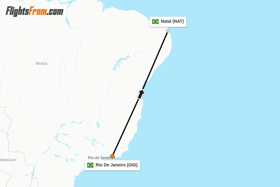 Flights from Rio De Janeiro to Natal route map