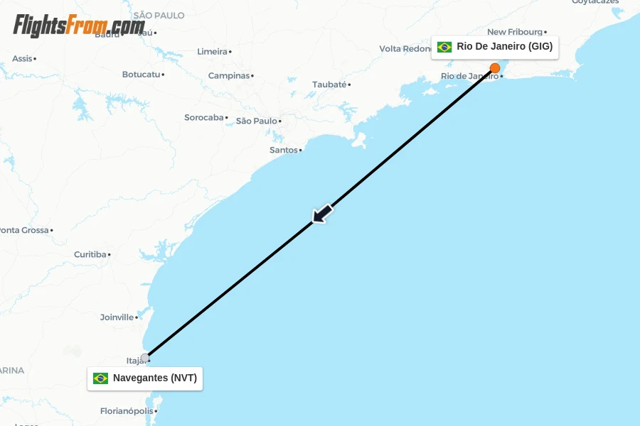 Flights from Rio De Janeiro to Navegantes route map