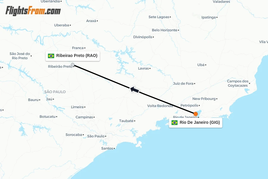 Flights from Rio De Janeiro to Ribeirao Preto route map