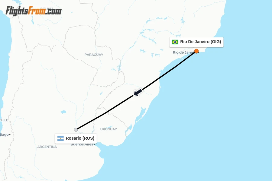 Flights from Rio De Janeiro to Rosario route map