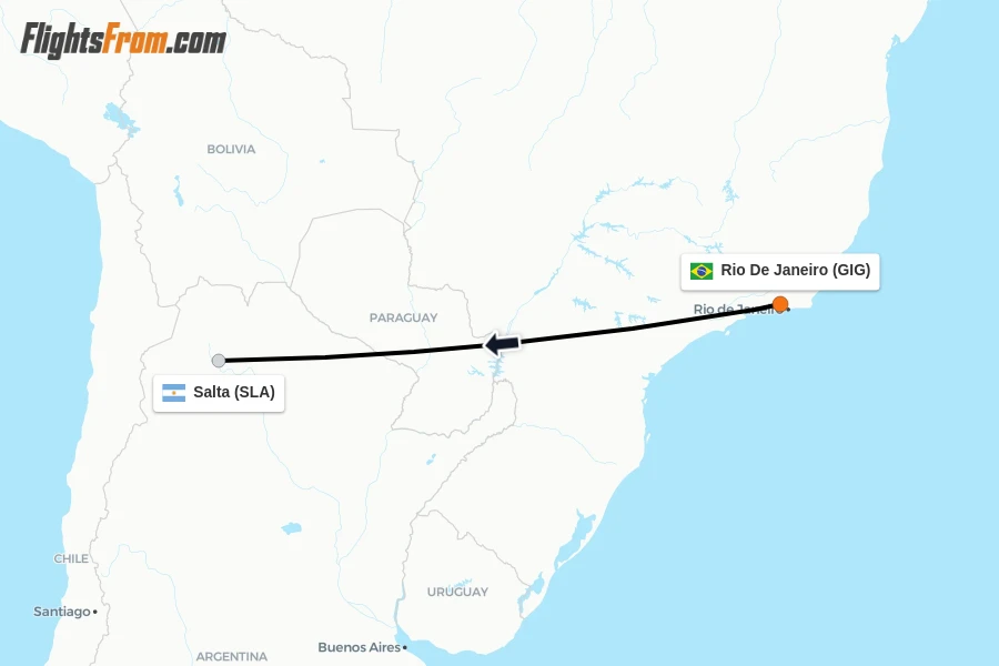 Flights from Rio De Janeiro to Salta route map