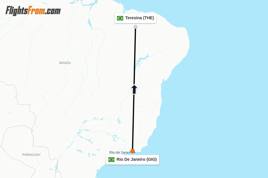 Flights from Rio De Janeiro to Teresina route map