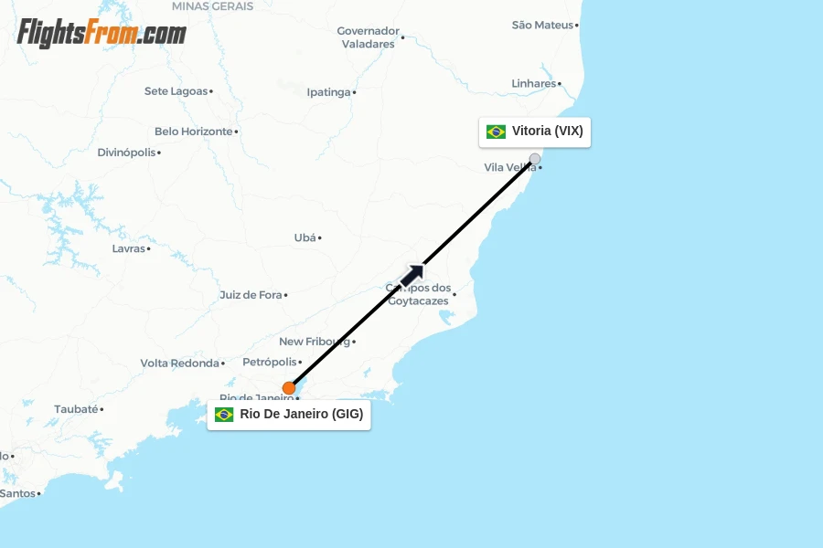 Flights from Rio De Janeiro to Vitoria route map