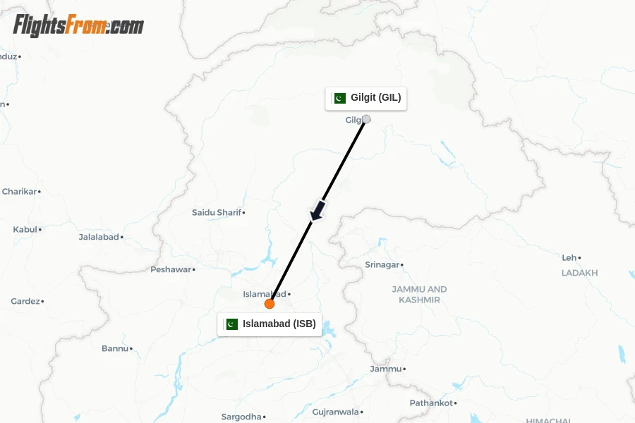 Flights from Gilgit to Islamabad route map