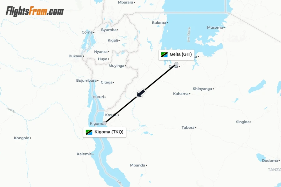 Flights from Geita to Kigoma route map