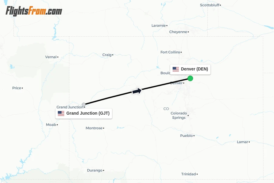 Flights from Grand Junction to Denver route map