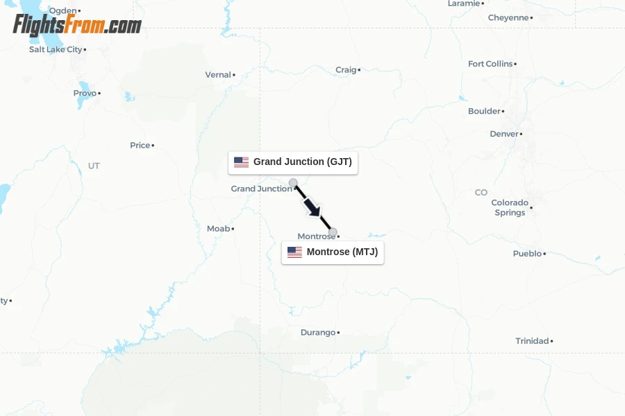 Flights from Grand Junction to Montrose route map