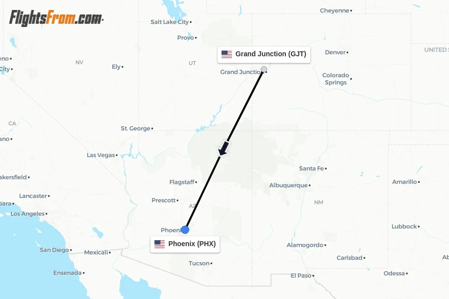 Flights from Grand Junction to Phoenix route map
