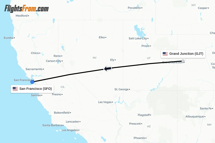 Flights from Grand Junction to San Francisco route map