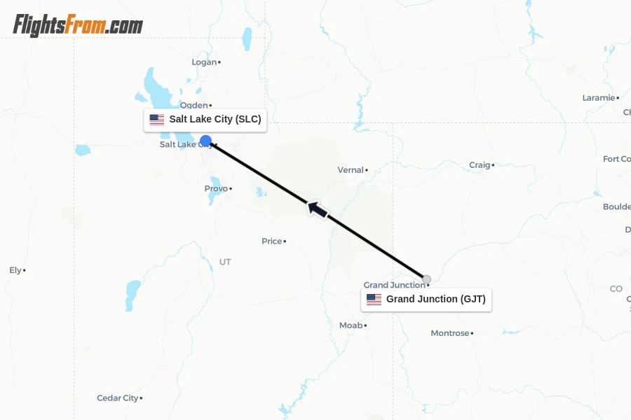 Flights from Grand Junction to Salt Lake City route map