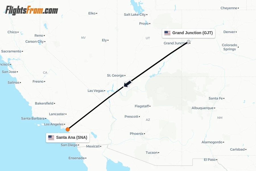 Flights from Grand Junction to Santa Ana route map