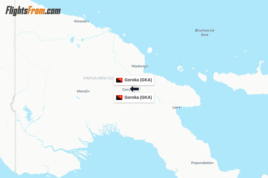 Flights from Goroka to Goroka route map