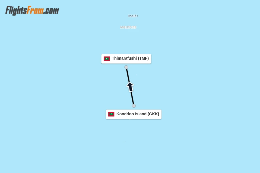 Flights from Kooddoo Island to Thimarafushi route map