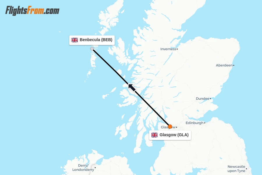 Flights from Glasgow to Benbecula route map