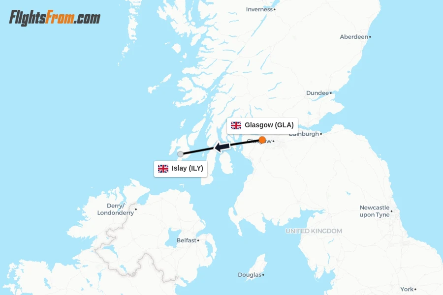 Flights from Glasgow to Islay route map