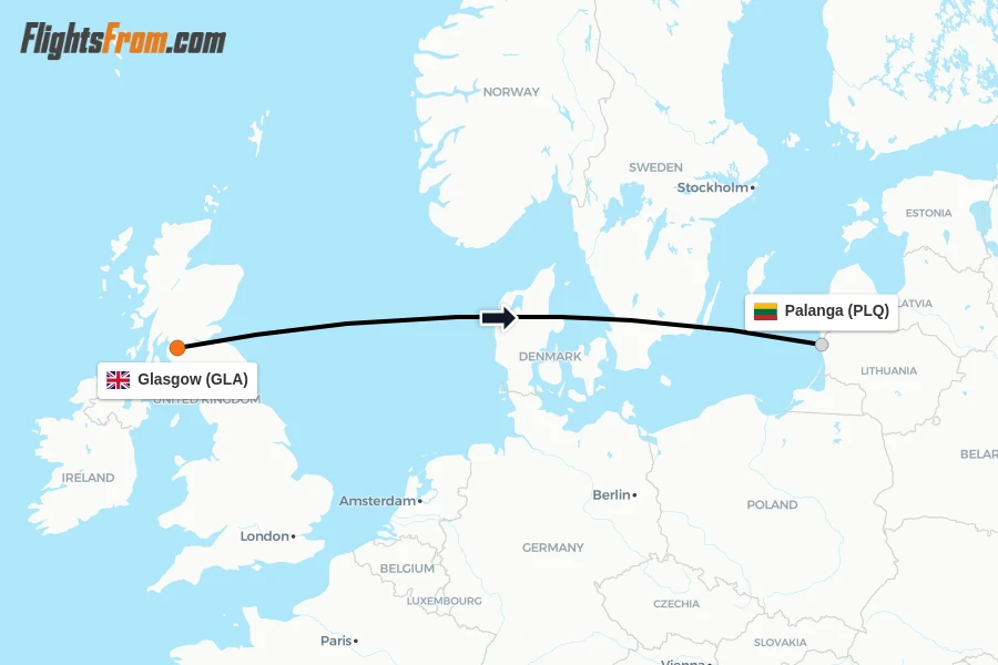Flights from Glasgow to Palanga route map