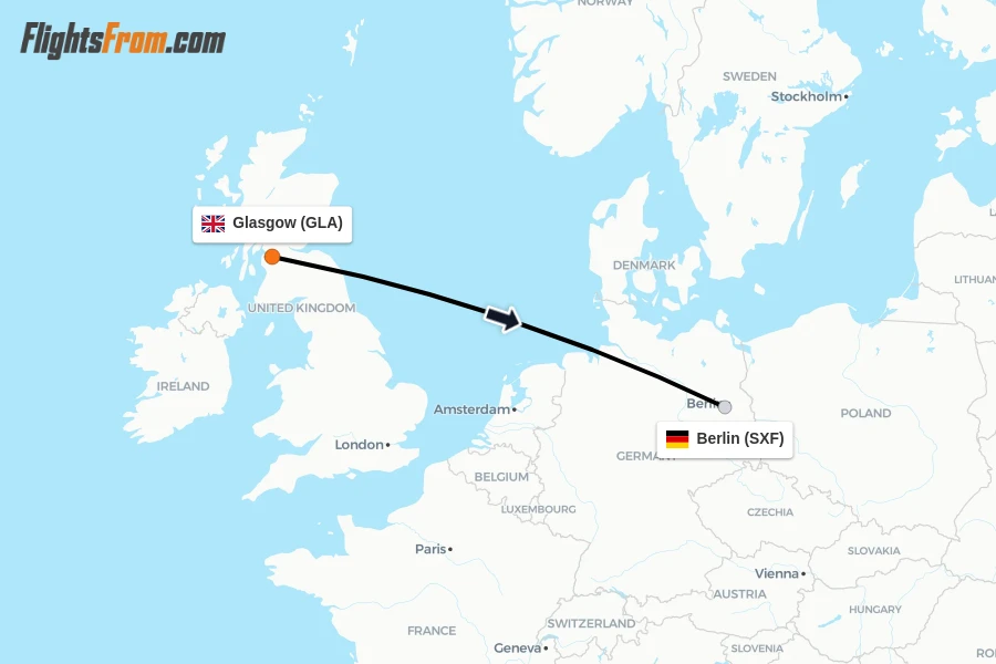 Flights from Glasgow to Berlin route map