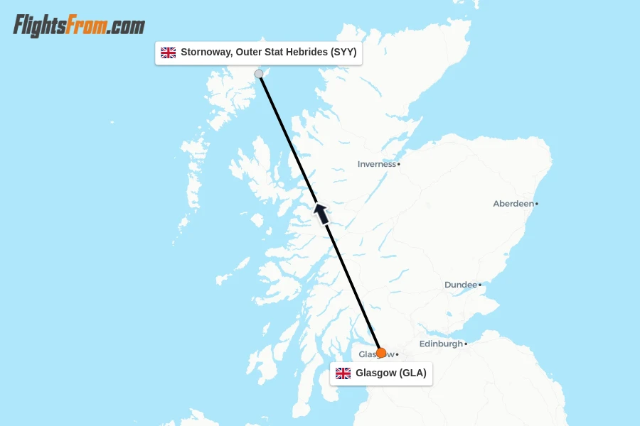 Flights from Glasgow to Stornoway, Outer Stat Hebrides route map