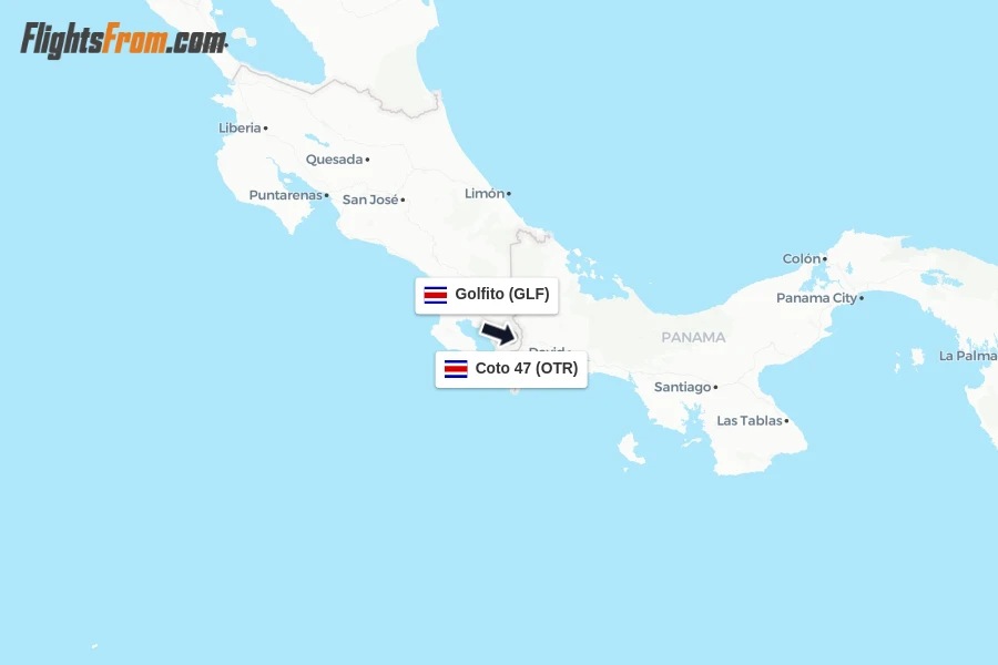 Flights from Golfito to Coto 47 route map