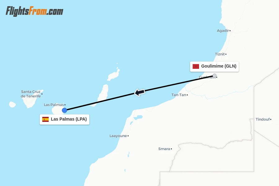Flights from Goulimime to Las Palmas route map