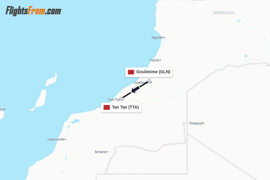 Flights from Goulimime to Tan Tan route map